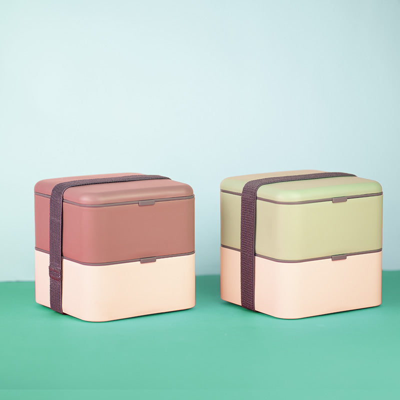 Bento box doppio contenitore porta cibo viola e rosa