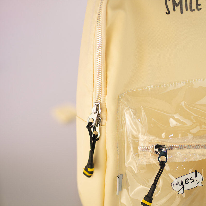 Zainetto bianco Smiley World in nylon con tasca trasparente