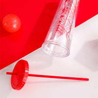 Borraccia coca cola con cannuccia e glitter trasparente con logo rosso