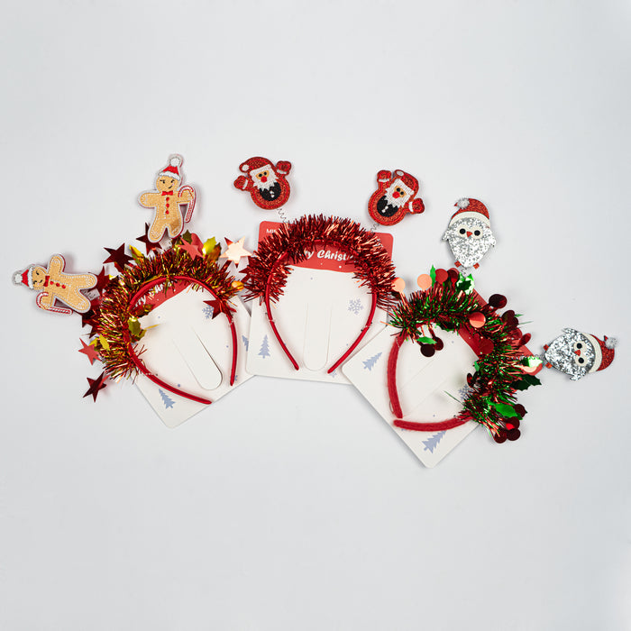 Cerchietto Natale christmas headband bow fiocco sparkling paillettes Babbo Natale Pinguino Marzapane