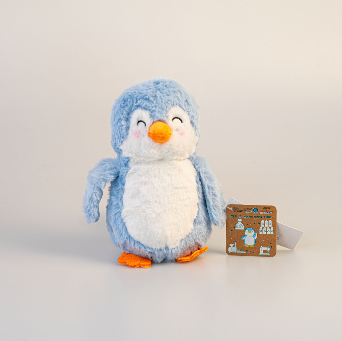 Peluche pelo lungo pinguino azzurro toys miniso