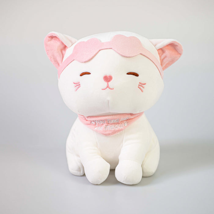 Peluche morbido gattino bianco con fascetta rosa