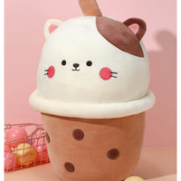 Pupazzo a forma di Bubble Tea, bevanda asiatica, della collezione Milk Tea con viso di un gattino.