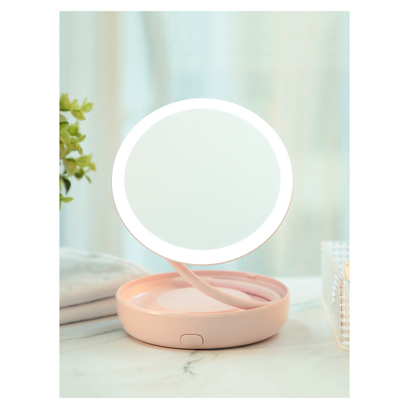 Specchio rosa da tavolo girevole a 360° con LED