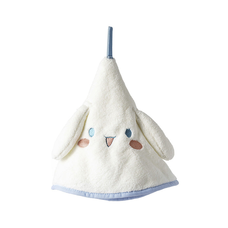 Asciugamano piccolo color panna tondo con il viso di Cinnamoroll della collezione Sanrio.