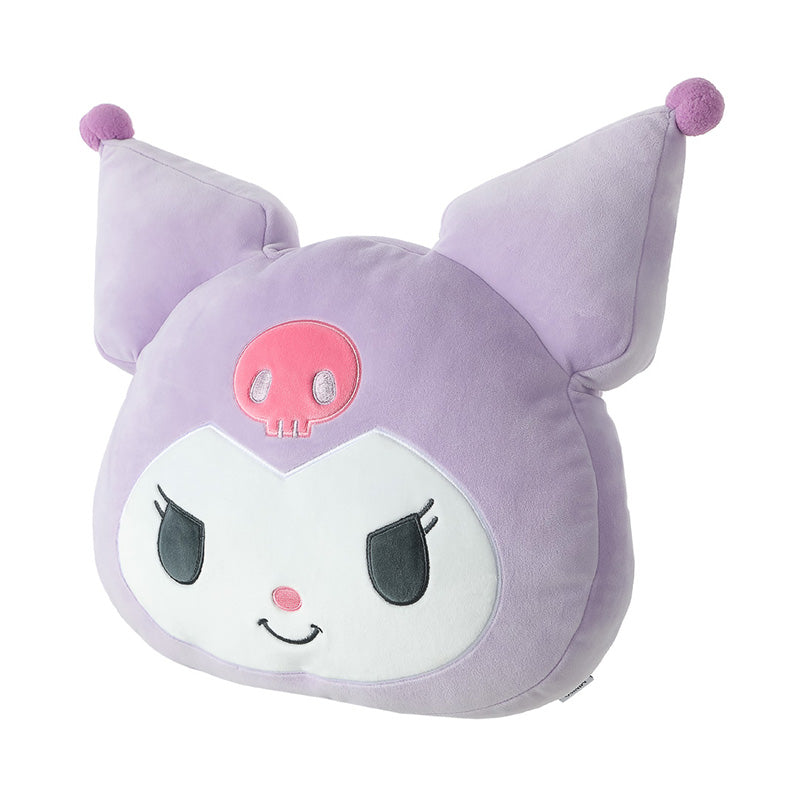Peluche ultra soft lilla bianco e rosa del personaggio Kuromi Little Demon della collezione Sanrio con le orecchie a punta.